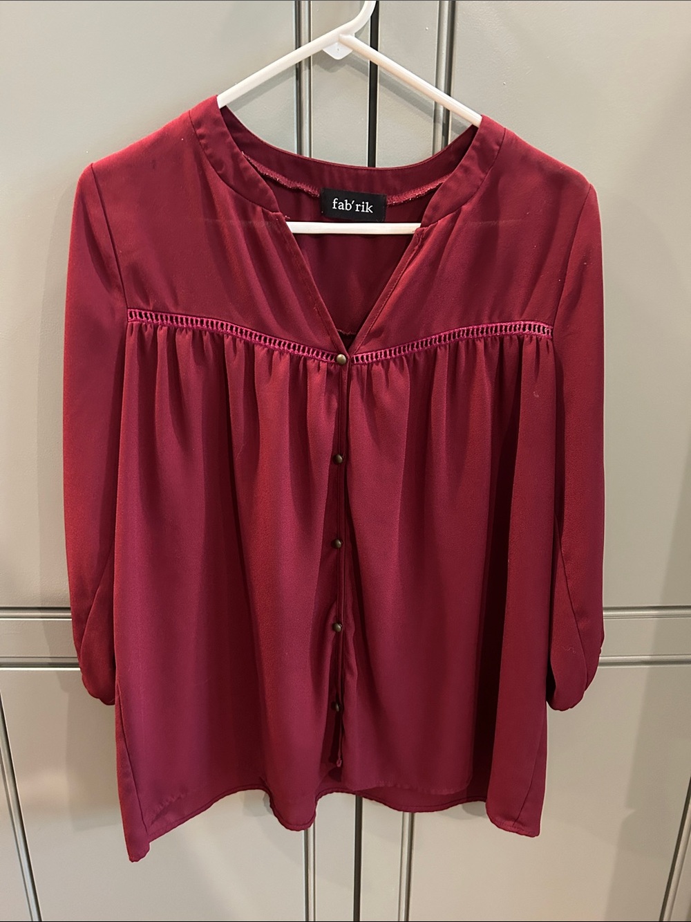 fab'rik Deep Burgundy Button-Front Peasant Blouse